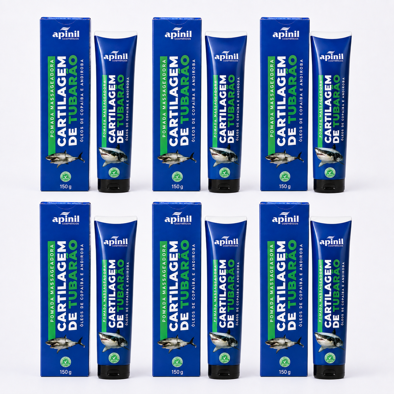 Kit com seis unidades da Pomada Cartilagem de Tubarão Apinil